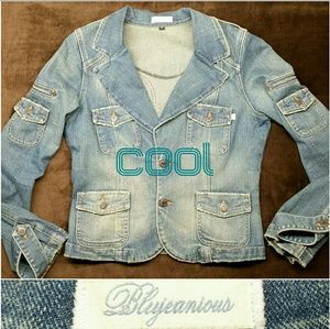Blujeanious jean jacket stone wash distressed sz M